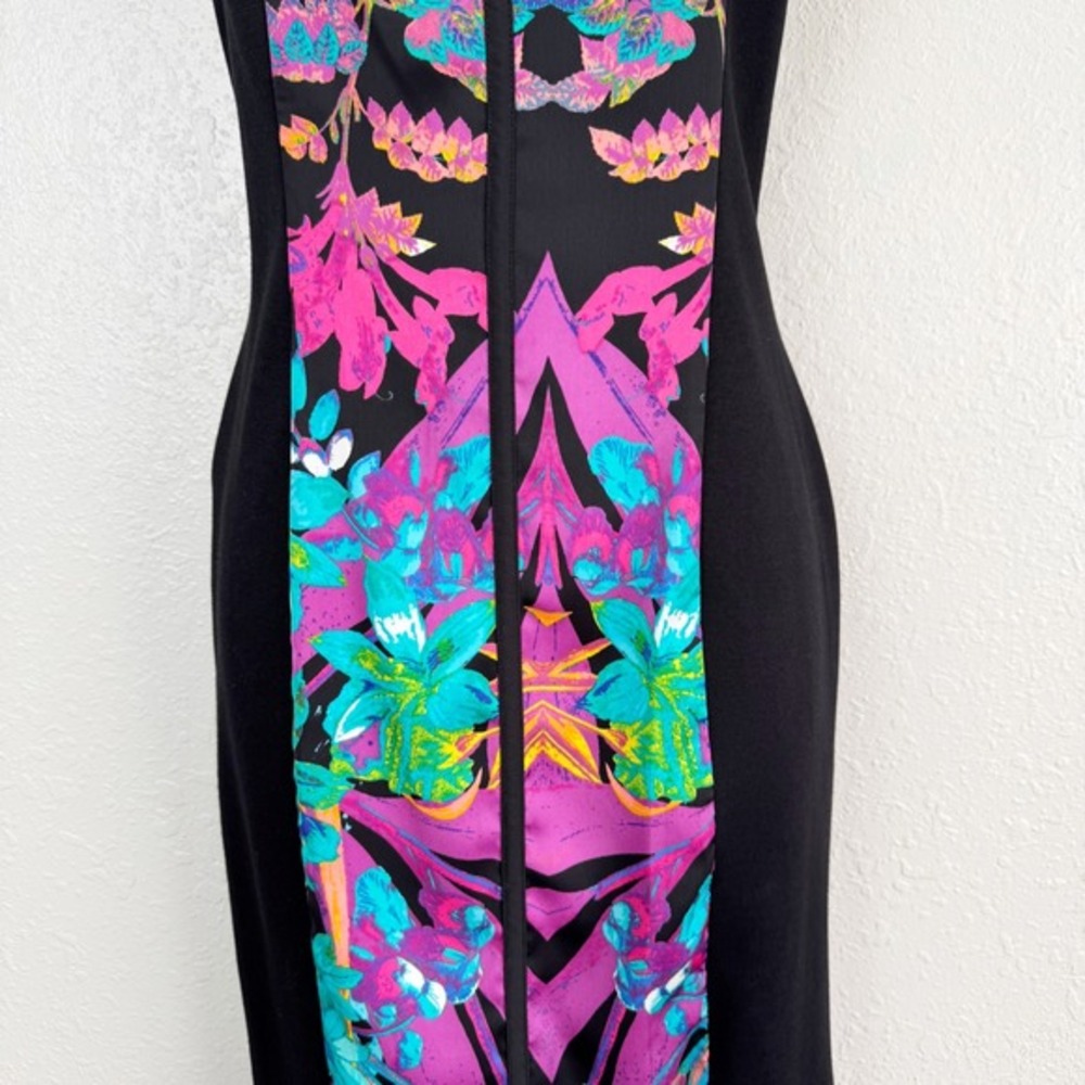 NWT Nicole by Nicole Miller Floral tropical Sheath Dress Black Cutout Back 4 - Picture 3 of 8